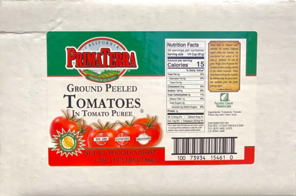 PRIMA TERRA GROUND PEELED TOMATOES IN PUREE (POUCH) 6/#10POUCH